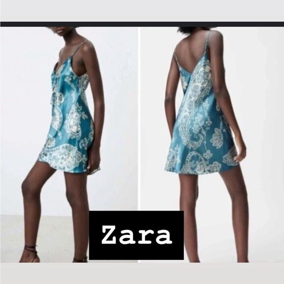 Zara Blue and Cream  Women's Slip Mini Dress Size XLarge NWOT - Picture 1 of 5